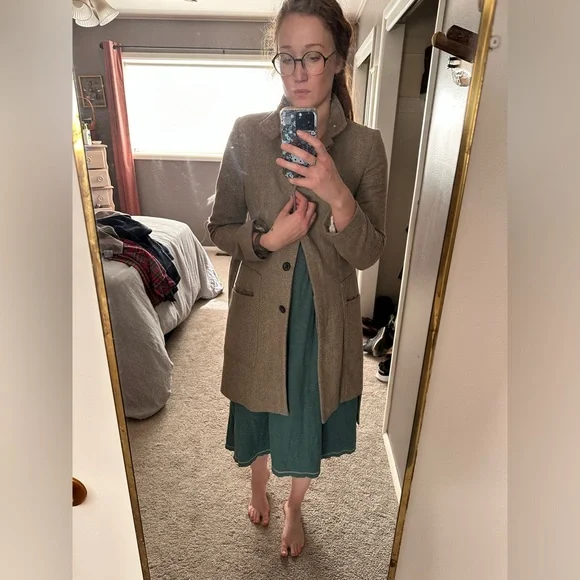 Zara mid-length tweed herringbone wool winter coat - long, oatmeal brown - Picture 16 of 16